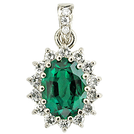 18K White Gold Drop Pendant : 2.50 cttw Emerald & Diamonds
