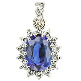 18K White Gold Drop Pendant : 2.50 cttw Blue Sapphire & Diamonds