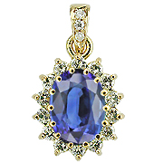 18K Yellow Gold 2.50cttw Blue Sapphire & Diamond Pendant