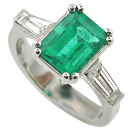 18K White Gold Three Stone Ring : 1.50 cttw Emerald & Diamonds