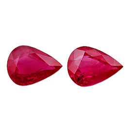 1.55 cttw Pair of Pear Shape Rubies : Deep Rich Red