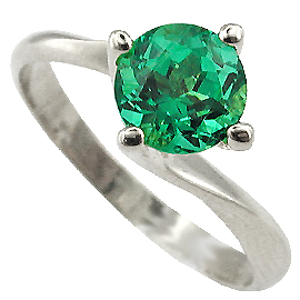18K White Gold Solitaire Ring : 1.00 ct Emerald