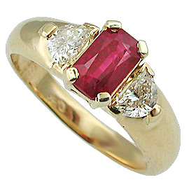 18K Yellow Gold Three Stone Ring : 1.63 cttw Ruby & Diamonds