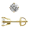Crown Style Round Diamond G-H/I-1 Stud Earrings, 4 Prongs - 14K Yellow Gold