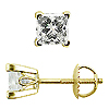 Scrollwork Style Princess Diamond G-H/SI Stud Earrings, 4 Prongs - 18K Yellow Gold