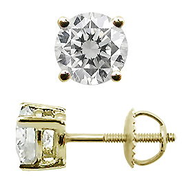 14K Yellow Gold Basket Style Stud Earrings : 1.50 cttw Diamonds