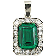18K White Gold 2.50cttw Emerald & Diamond Pendant