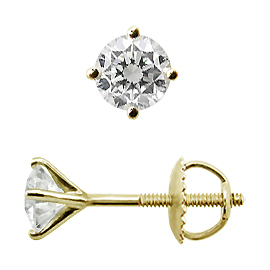 18K Yellow Gold Martini Style Stud Earrings : 0.75 cttw Diamonds