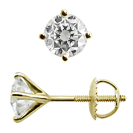18K Yellow Gold Martini Style  Stud Earrings : 1.50 cttw Diamonds