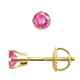 14K Yellow Gold Crown Stud Earrings : 0.25 cttw Pink Sapphires
