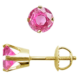 14K Yellow Gold Crown Stud Earrings : 1.50 cttw Pink Sapphires