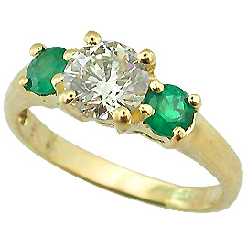 18K Yellow Gold Three Stone Ring : 1.45 cttw Diamond & Emeralds