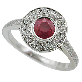 18K White Gold Multi Stone Ring : 0.89 cttw Ruby & Diamonds
