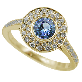 18K Yellow Gold Multi Stone Ring : 0.89 cttw Sapphire & Diamonds
