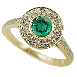 18K Yellow Gold Multi Stone Ring : 0.89 cttw Emerald & Diamonds