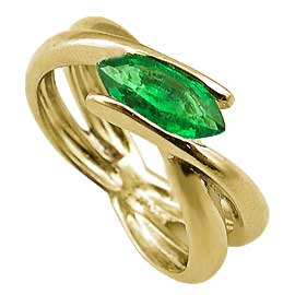 18K Yellow Gold Solitaire Ring : 0.75 ct Marquise Emerald