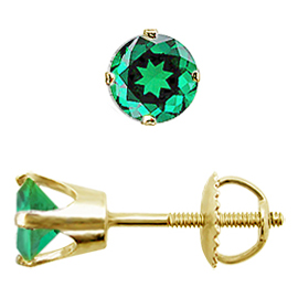 14K Yellow Gold Stud Earrings : 1.00 cttw Emeralds