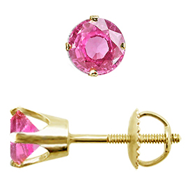 14K Yellow Gold Crown Stud Earrings : 1.00 cttw Pink Sapphires
