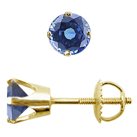 14K Yellow Gold Crown Stud Earrings : 1.00 cttw Blue Sapphires