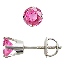 14K White Gold Crown Stud Earrings : 1.00 cttw Pink Sapphires