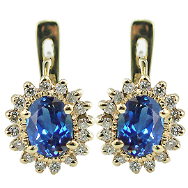 14K Yellow Gold Hoop Earrings : 2.25 cttw Sapphires & Diamonds