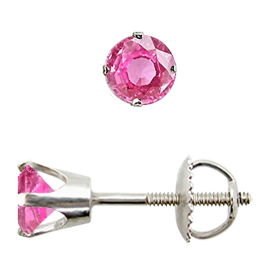 14K White Gold Crown Stud Earrings : 0.75 cttw Pink Sapphires