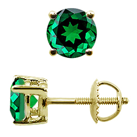 18K Yellow Gold Stud Earrings : 1.50 cttw Emeralds