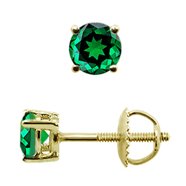 18K Yellow Gold Stud Earrings : 0.75 cttw Emeralds