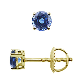 18K Yellow Gold Basket Stud Earrings : 0.25 cttw Blue Sapphires