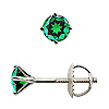 Martini Style Round Emerald Stud Earrings, 4 Prongs - 18K White Gold