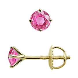 18K Yellow Gold Martini Stud Earrings : 0.75 cttw Pink Sapphires