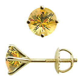 18K Yellow Gold Stud Earrings : 1.50 cttw Yellow Sapphires