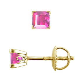 18K Yellow Gold Scrollwork Stud Earrings : 0.25 cttw Pink Sapphires