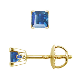 18K Yellow Gold Scrollwork Stud Earrings : 0.25 cttw Blue Sapphires