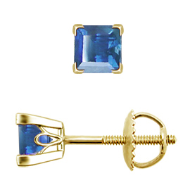 18K Yellow Gold Scrollwork Stud Earrings : 0.50 cttw Blue Sapphires