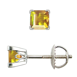 18K White Gold Stud Earrings : 0.50 cttw Yellow Sapphires