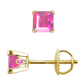 18K Yellow Gold Scrollwork Stud Earrings : 0.75 cttw Pink Sapphires