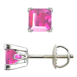 18K White Gold Scrollwork Stud Earrings : 1.00 cttw Pink Sapphires