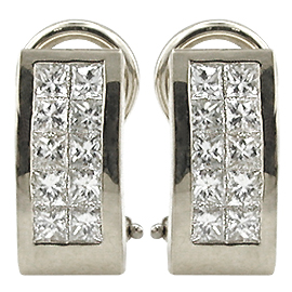 18K White Gold Hoop Earrings : 1.10 cttw Diamonds