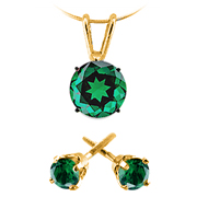 14k Yellow Gold 1/2 cttw Emerald Pendant and Stud Earrings