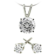 14k White Gold 3/4 cttw Diamond Pendant and Stud Earrings