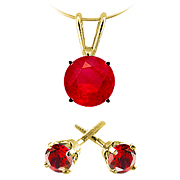14k Yellow Gold 1/2 cttw Ruby Pendant and Stud Earrings