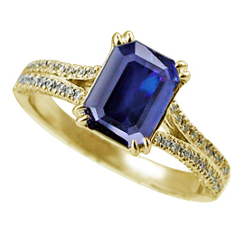 18K Yellow Gold Multi Stone Ring : 1.50 cttw Sapphire & Diamonds