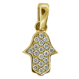 18K Yellow Gold  "Hamsa"  Hand of Fatima Pendant : 0.08 cttw Diamonds
