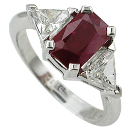 18K White Gold Three Stone Ring : 2.00 cttw Ruby & Diamonds