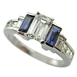 18K White Gold Multi Stone Ring : 1.33 cttw Diamond & Sapphires