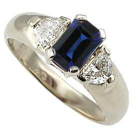18K White Gold Three Stone Ring : 1.50 cttw Sapphire & Diamonds