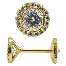 18K Yellow Gold Designer Stud Earrings : 0.75 cttw Diamonds