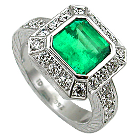 18K White Gold Multi Stone Ring : 3.00 cttw Emerald & Diamonds