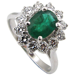 18K White Gold Multi Stone Ring : 1.50 cttw Emerald & Diamonds